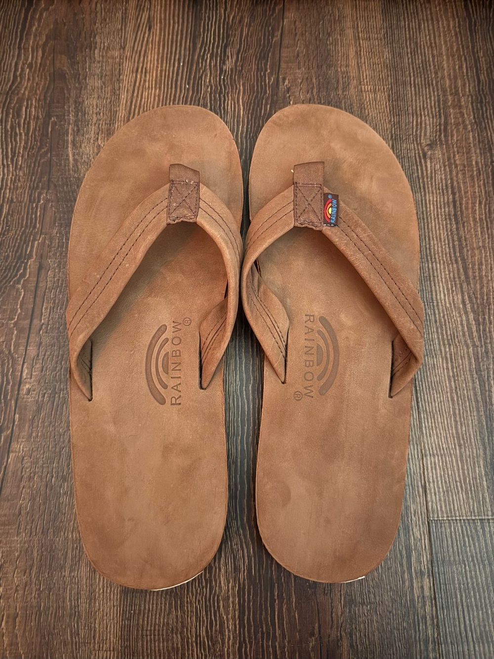 Rainbow Men's Brown Leather Flip Flops